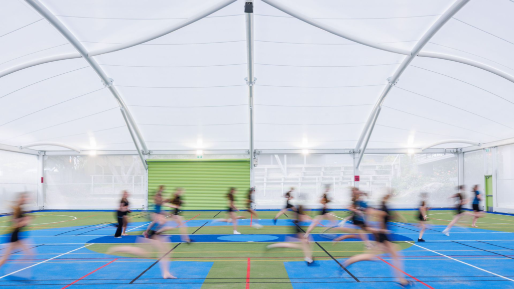 Spaceframe OPAL tension membrane shade canopy installation, New Zealand